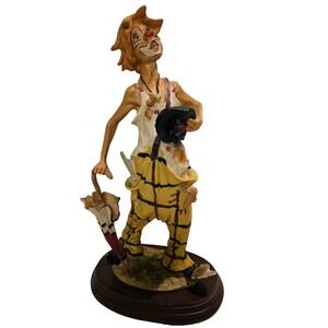 Pucci Arnart Design Hobo Clown 12" Figurines Statue Collectible With Umbrella